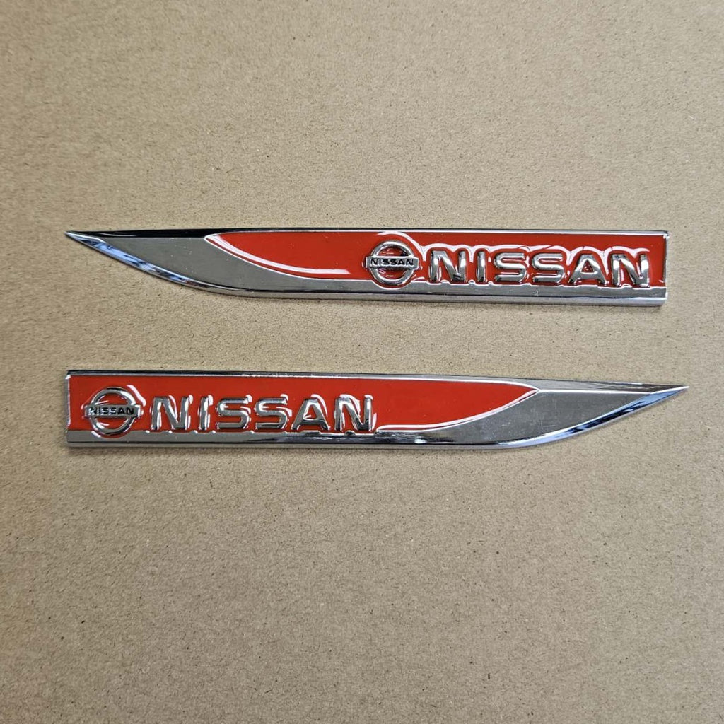 Brand New 2PCS NISSAN Red Metal Emblem Car Trunk Side Wing Fender Decal Badge Sticker