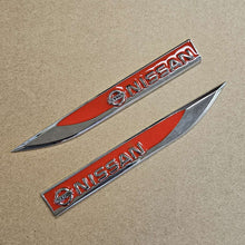 Load image into Gallery viewer, Brand New 2PCS NISSAN Red Metal Emblem Car Trunk Side Wing Fender Decal Badge Sticker