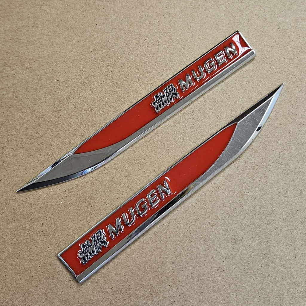 Brand New 2PCS Mugen Red Metal Emblem Car Trunk Side Wing Fender Decal Badge Sticker