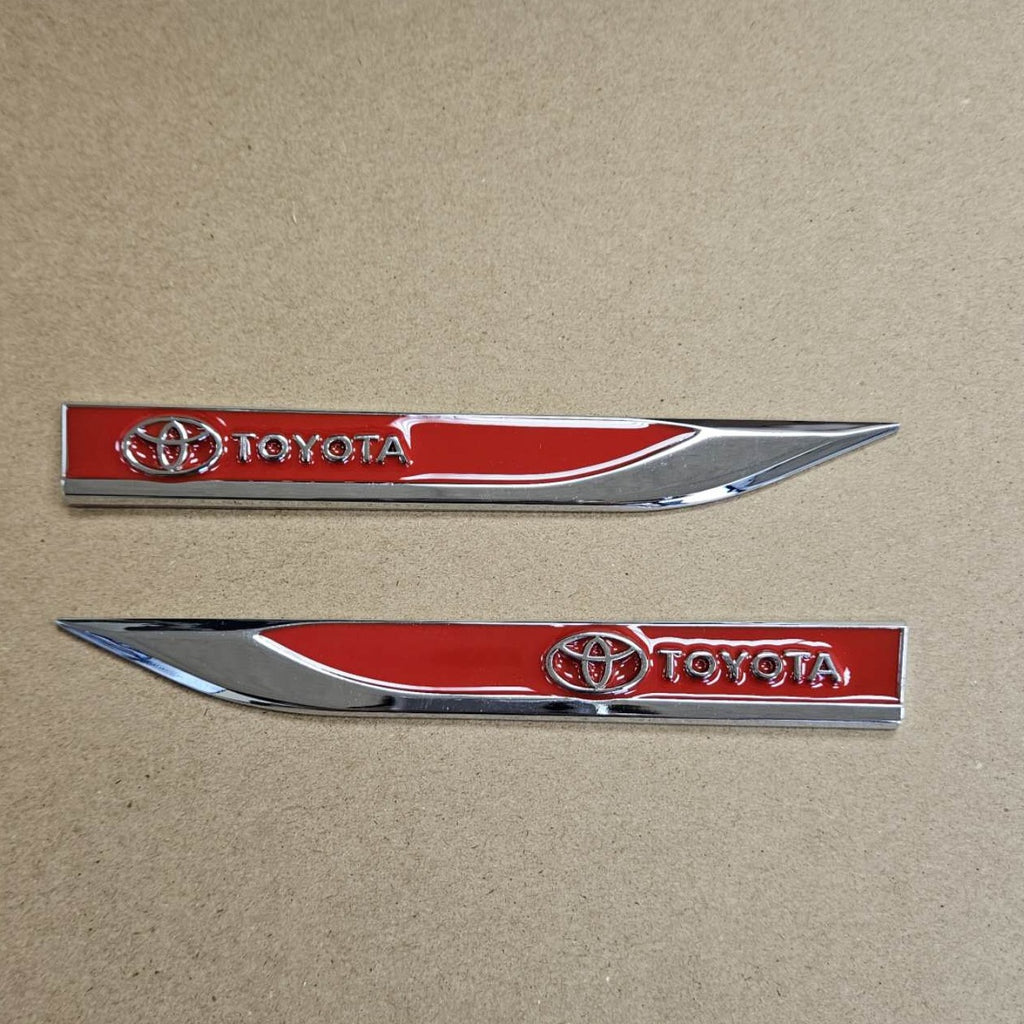 Brand New 2PCS TOYOTA RED Metal Emblem Car Trunk Side Wing Fender Decal Badge Sticker