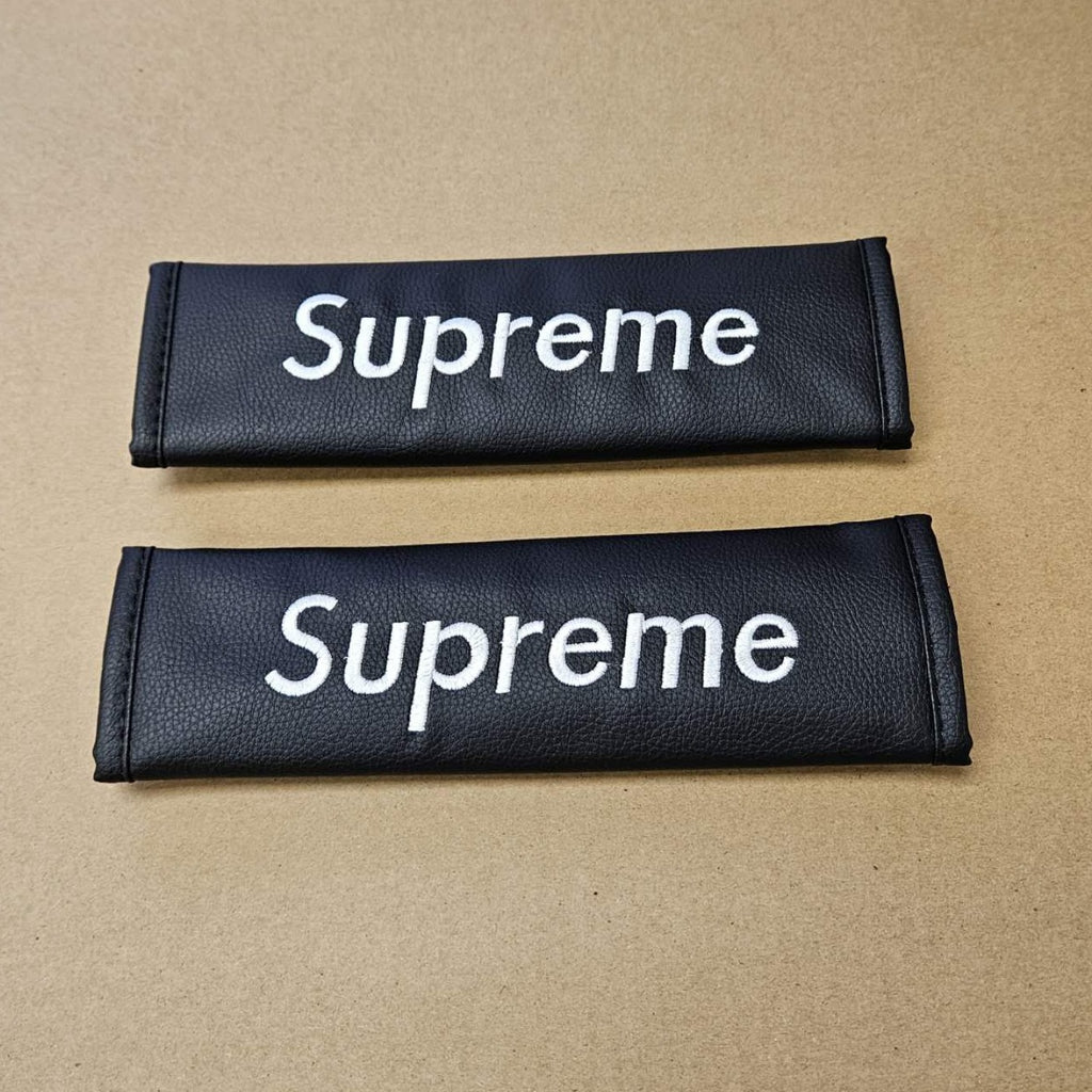 Brand New Universal 2PCS SUPREME Black Leather Auto Car Seat Belt Covers Shoulder Pads Cushion