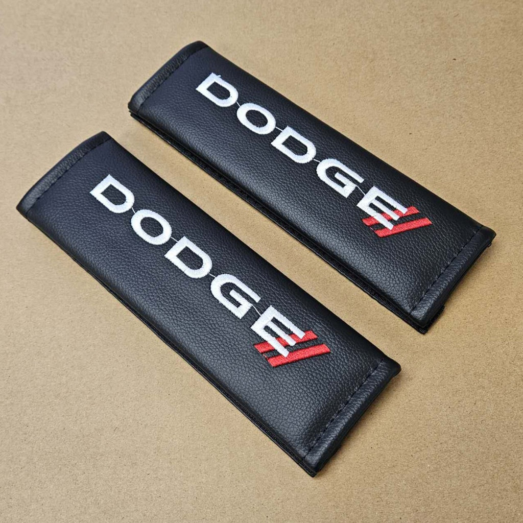 Brand New Universal 2PCS DODGE Black Leather Auto Car Seat Belt Covers Shoulder Pads Cushion