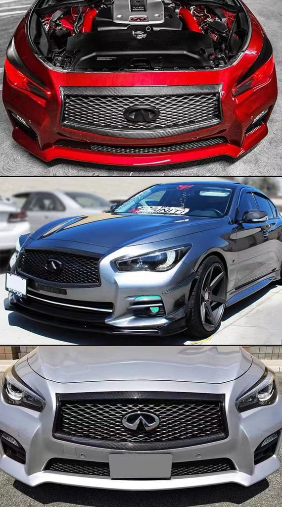 BRAND NEW 2014-2017 INFINITI Q50 S REAL CARBON FIBER FRONT GRILL OUTLINE TRIM COVER OVERLAY