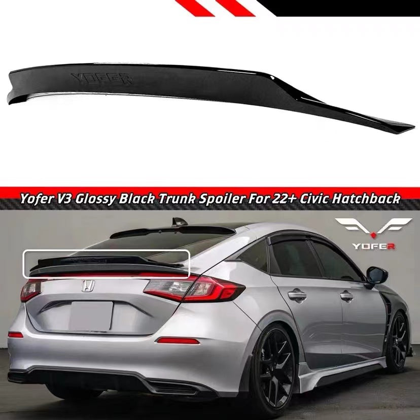 BRAND NEW 2022-2025 HONDA CIVIC HATCHBACK YOFER V3 GLOSSY BLACK HIGHKICK Duckbill Trunk Spoiler