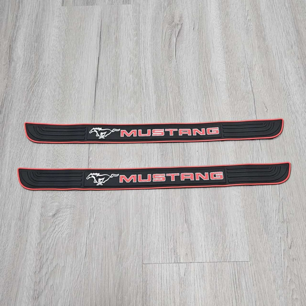 Brand New 2PCS Universal Ford Mustang Red Rubber Car Door Scuff Sill Cover Panel Step Protector