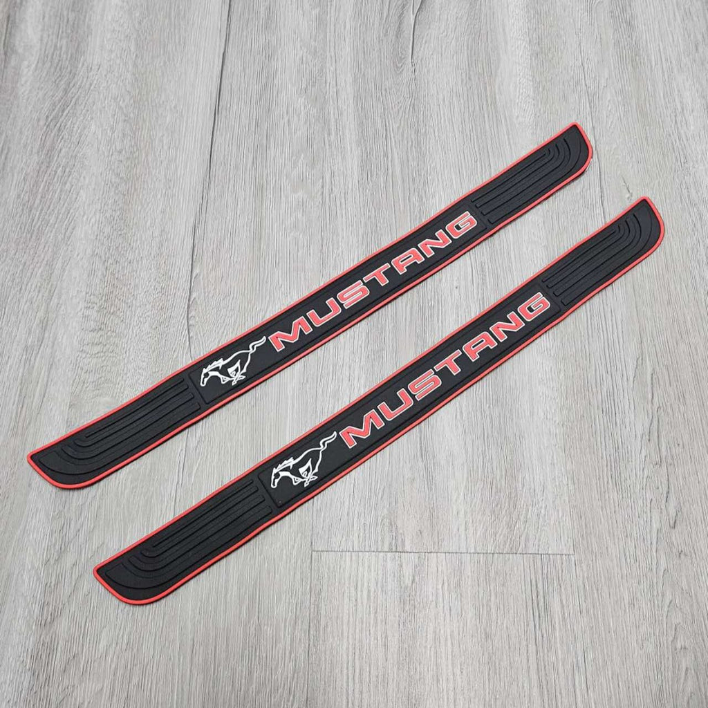 Brand New 2PCS Universal Ford Mustang Red Rubber Car Door Scuff Sill Cover Panel Step Protector