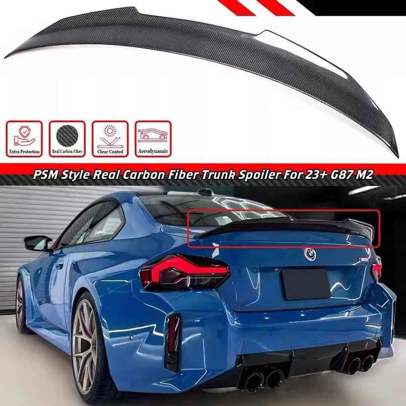 BRAND NEW 2022-2025 BMW G42 2 SERIES M240i G87 M2 PSM STYLE HIGH KICK REAL CARBON FIBER TRUNK LID SPOILER WING