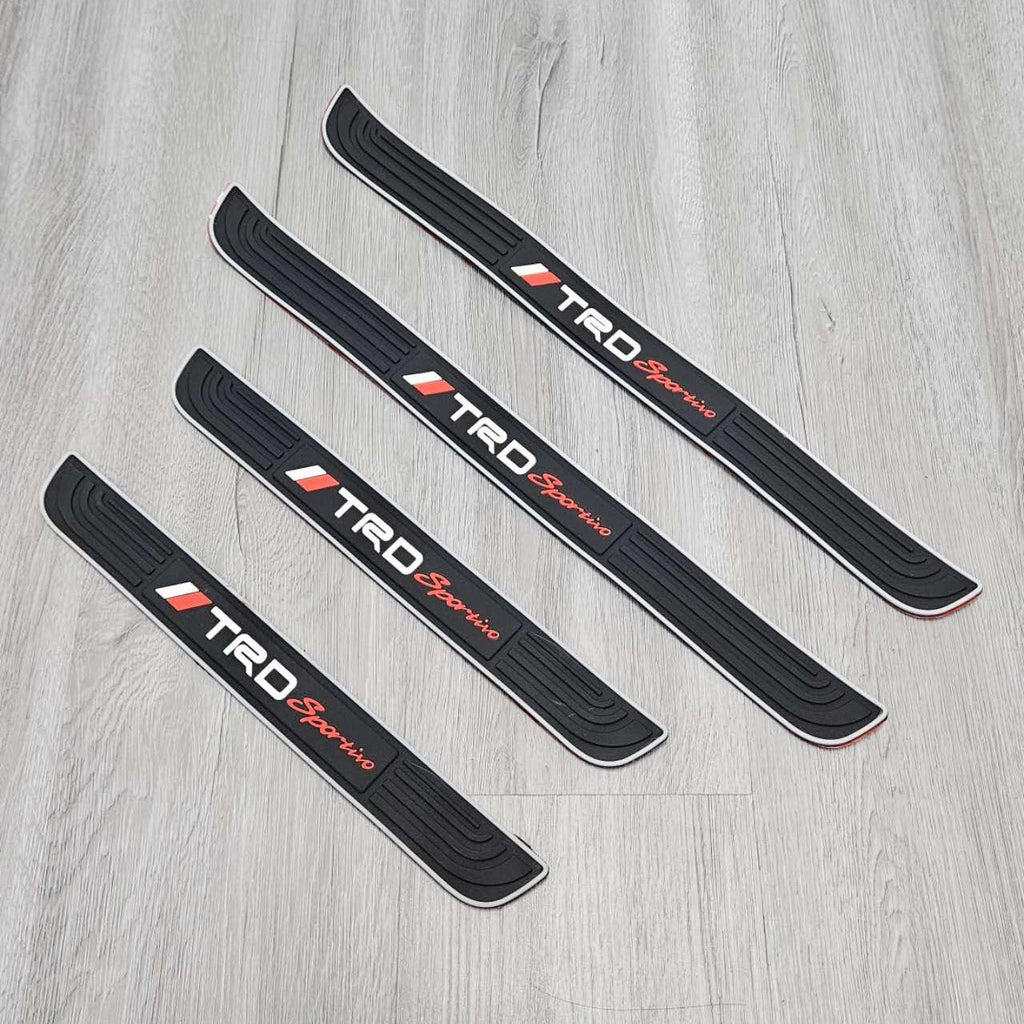 Brand New 4PCS Universal TRD SPORTINO Silver Rubber Car Door Scuff Sill Cover Panel Step Protector