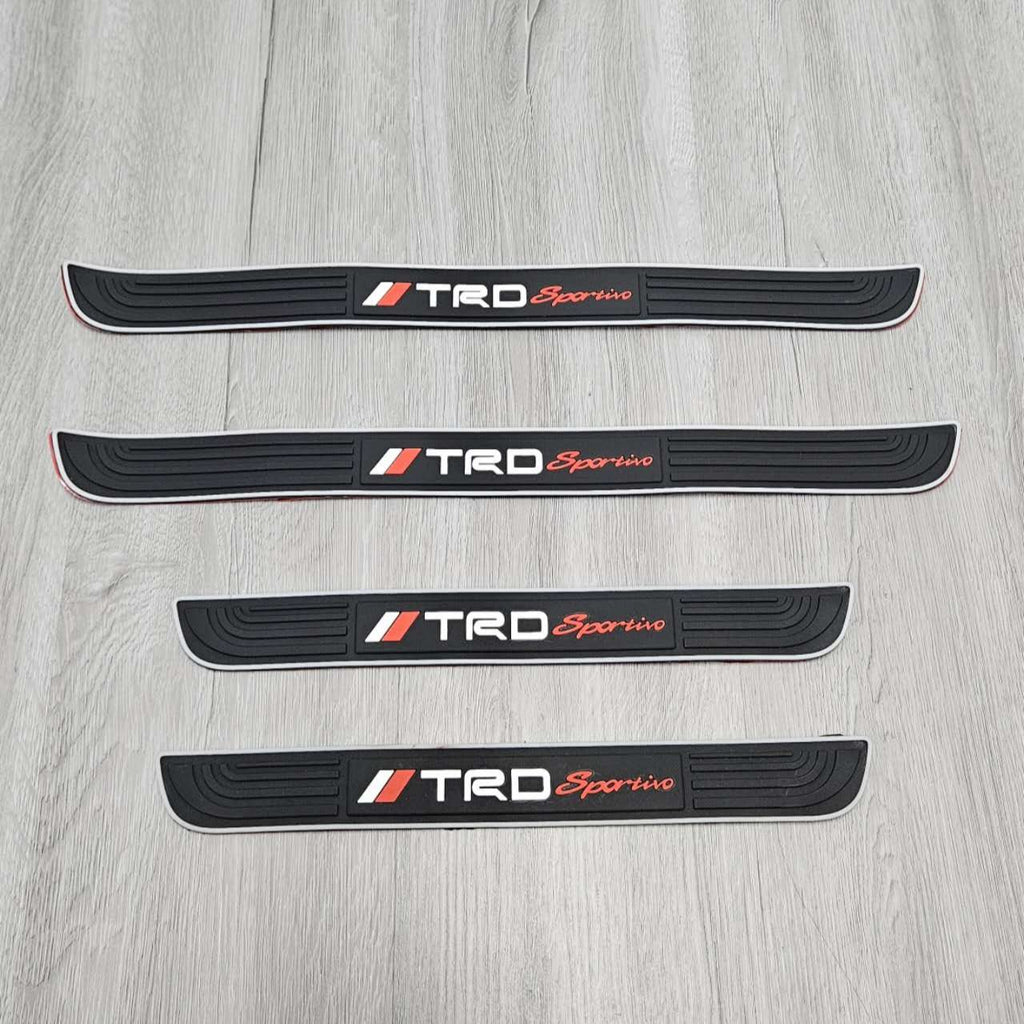 Brand New 4PCS Universal TRD SPORTINO Silver Rubber Car Door Scuff Sill Cover Panel Step Protector