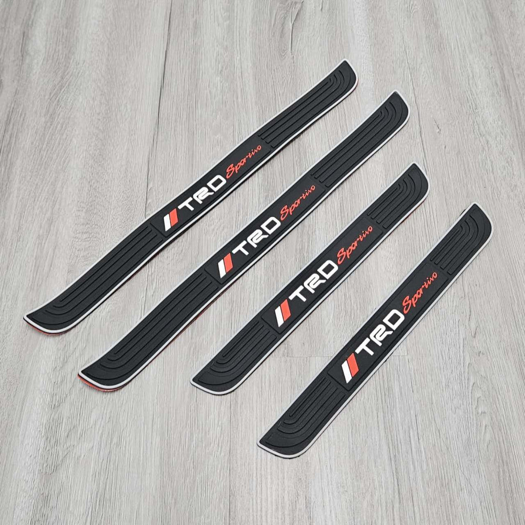 Brand New 4PCS Universal TRD SPORTINO Silver Rubber Car Door Scuff Sill Cover Panel Step Protector