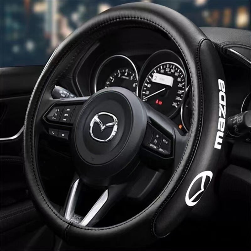 Brand New Universal Mazda Black PVC Leather Steering Wheel Cover 14.5"-15.5" Inches