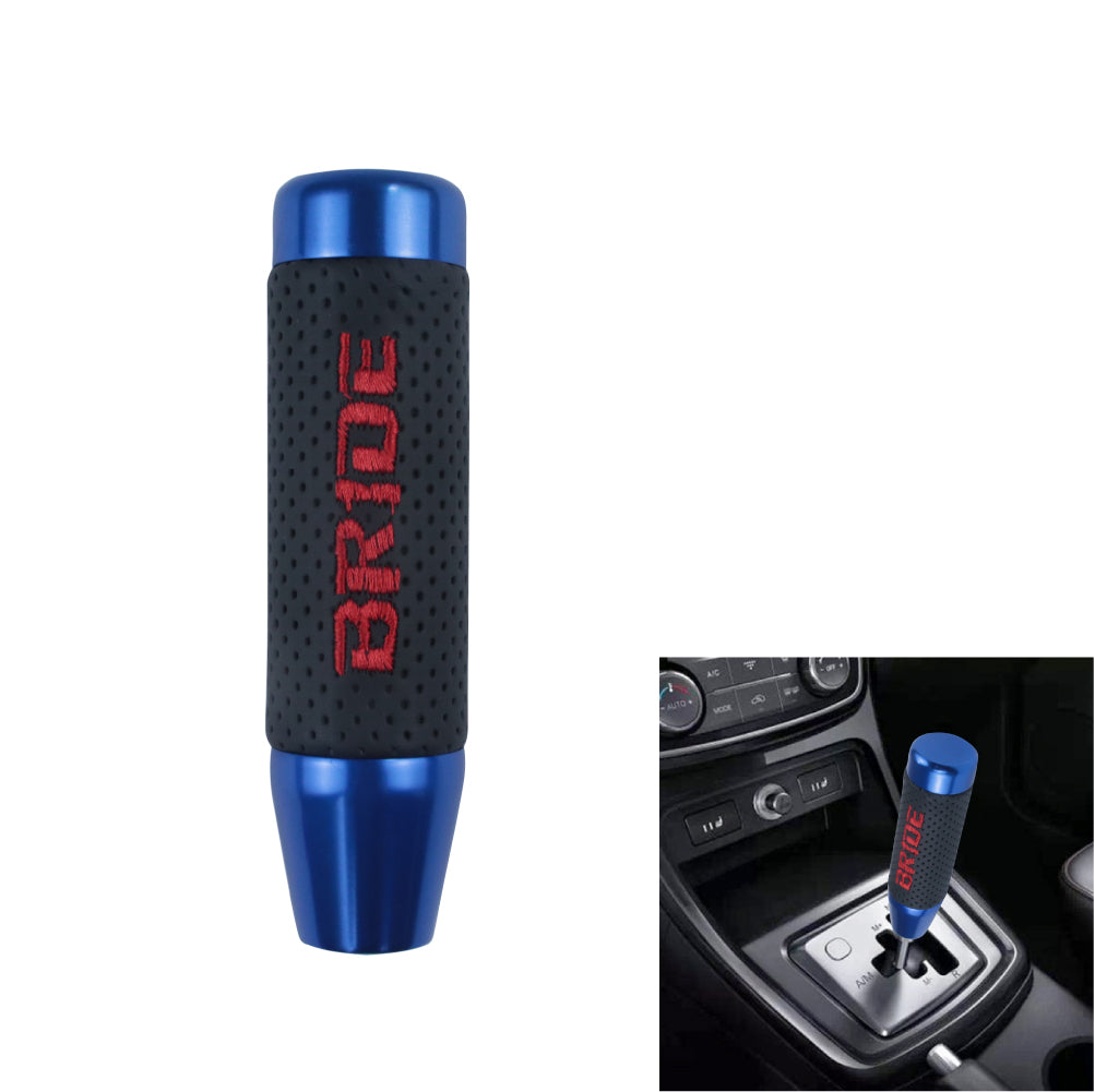 Brand New 13CM Blue Universal Bride Aluminum +Leather Gear Shift Knob Shifter Lever Head M8 M10 M12