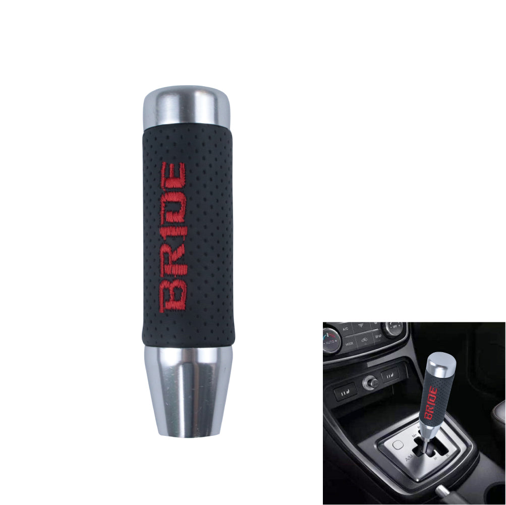 Brand New 13CM Silver Universal Bride Aluminum +Leather Gear Shift Knob Shifter Lever Head M8 M10 M12