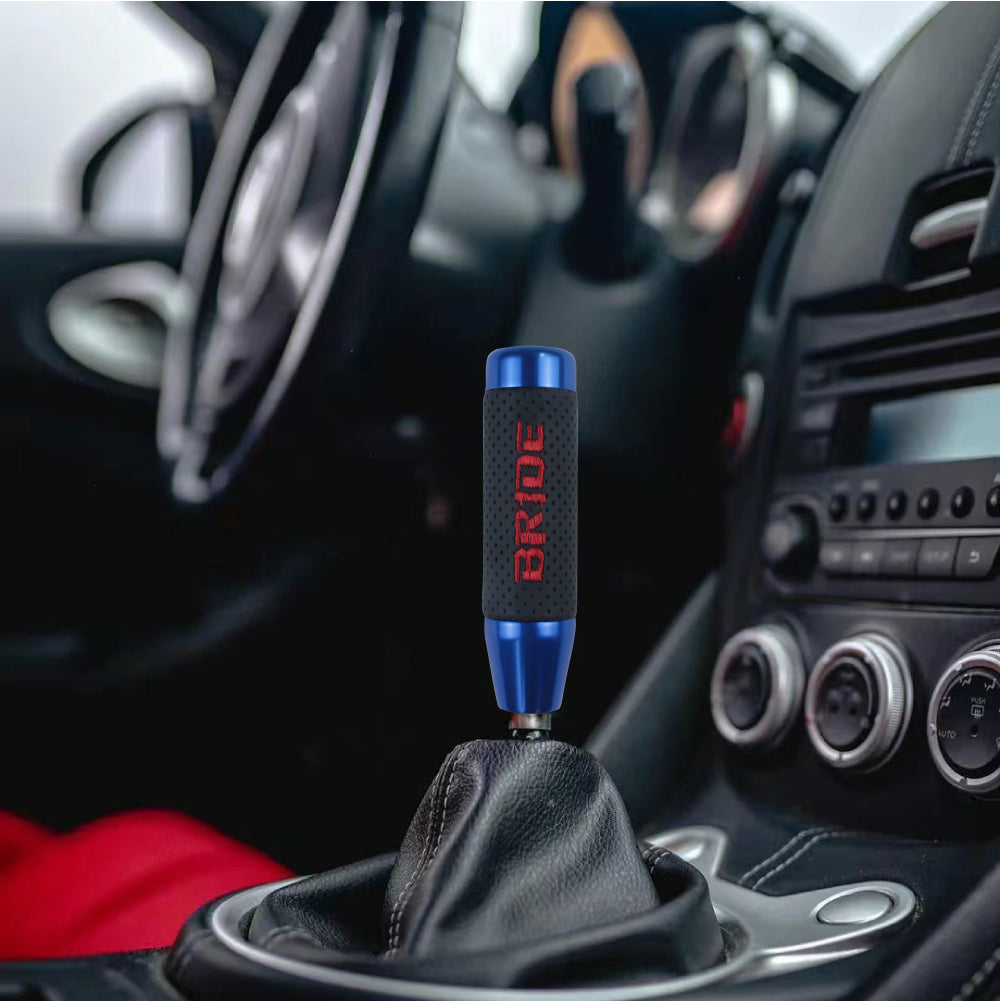 Brand New 13CM Blue Universal Bride Aluminum +Leather Gear Shift Knob Shifter Lever Head M8 M10 M12