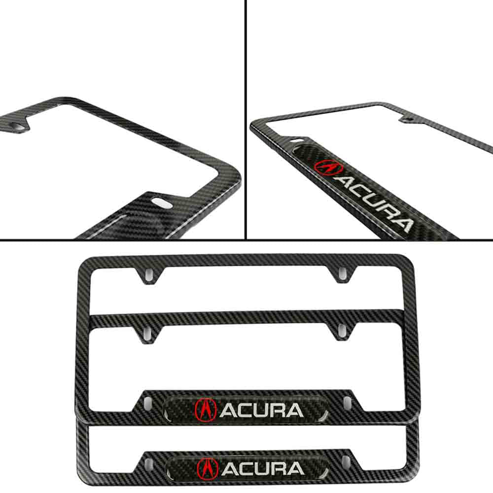 Brand New Universal 2PCS ACURA Carbon Fiber Look Metal License Plate Frame