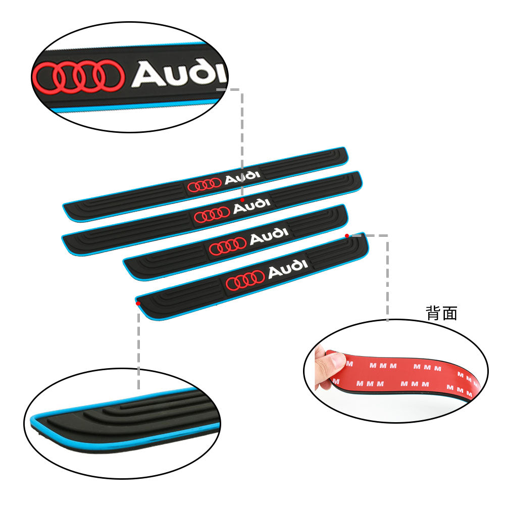 Brand New 4PCS Universal Audi Blue Rubber Car Door Scuff Sill Cover Panel Step Protector