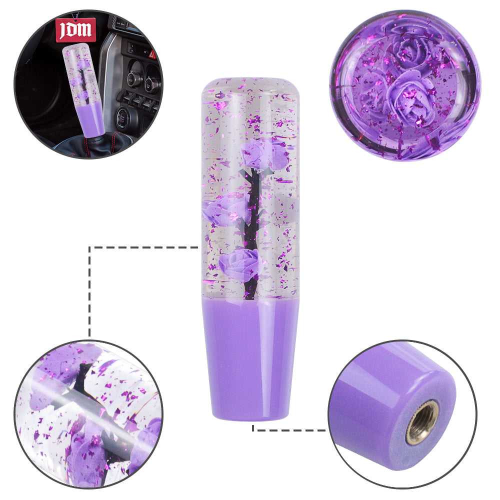 Brand New Universal 150mm Sakura Purple Glitter Rose Flowers Manual Car Gear Stick Shift Knob M8 M10 M12