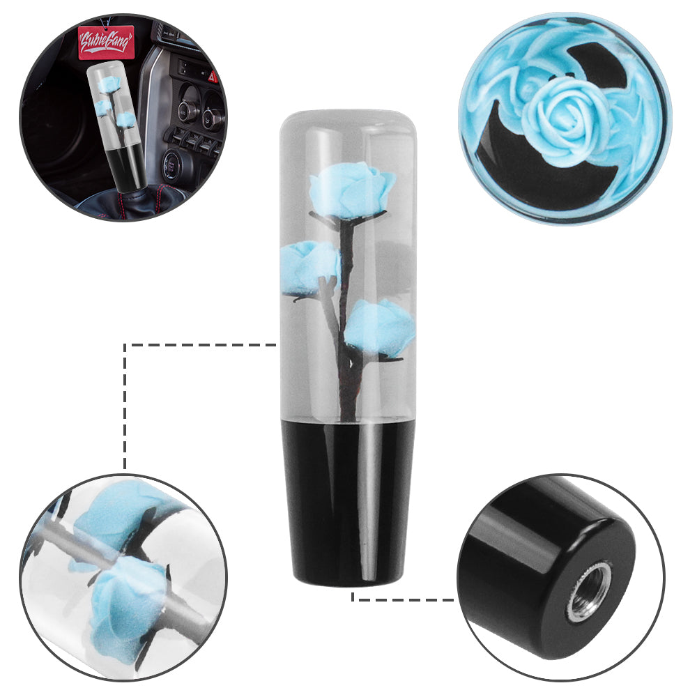 Brand New 1PCS Universal 15CM JDM Clear Teal Rose Flowers Manual Car Black Base Racing Stick Shift Knob M8 M10 M12