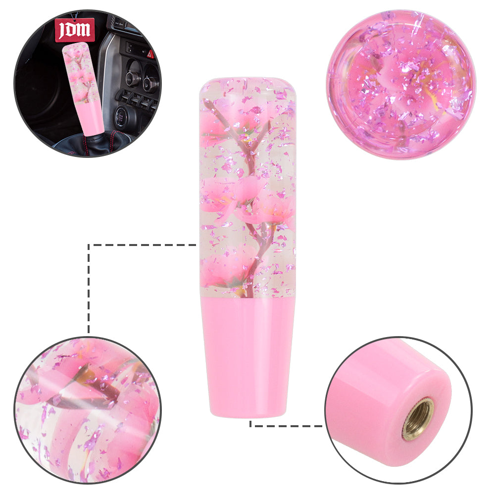 Brand New Universal 150mm Sakura Pink Glitter Rose Flowers Manual Car Gear Stick Shift Knob M8 M10 M12