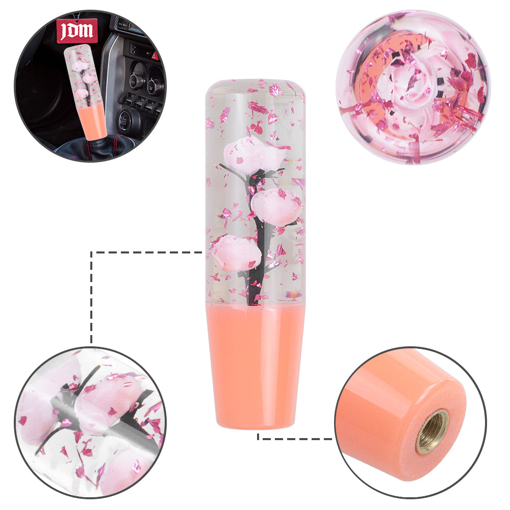 Brand New Universal 150mm Sakura Pink Glitter Rose Flowers Manual Car Gear Stick Shift Knob M8 M10 M12