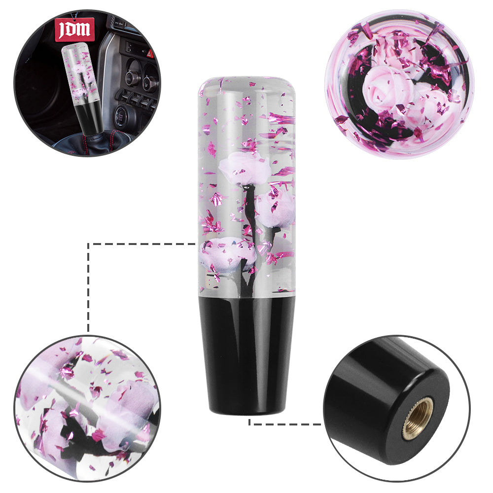 Brand New Universal 150mm Sakura Light Pink Glitter Rose Flowers Manual Car Gear Stick Shift Knob M8 M10 M12