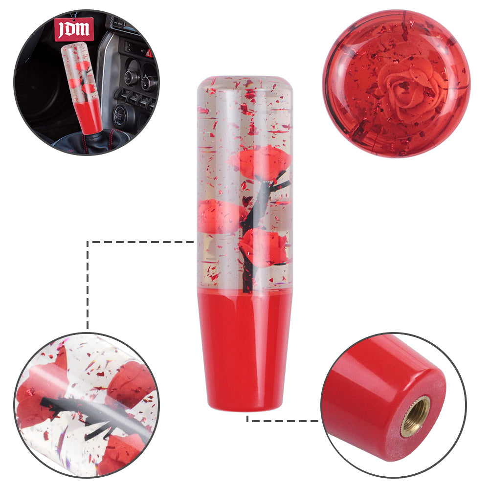 Brand New Universal 150mm Sakura Red Glitter Rose Flowers Manual Car Gear Stick Shift Knob M8 M10 M12