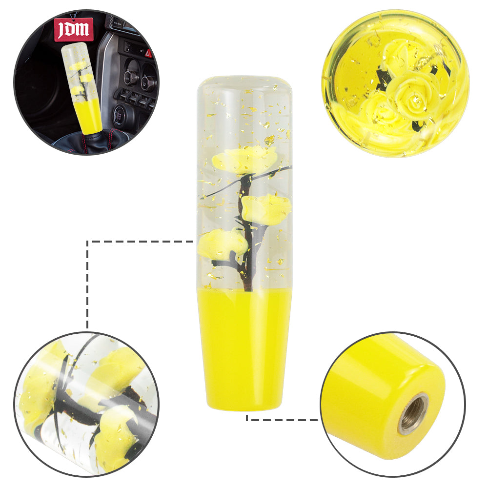 Brand New Universal 150mm Sakura Yellow Glitter Rose Flowers Manual Car Gear Stick Shift Knob M8 M10 M12