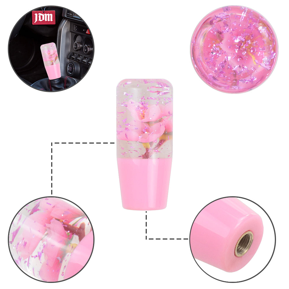 Brand New Universal 100mm Sakura Pink Glitter Rose Flowers Manual Car Gear Stick Shift Knob M8 M10 M12