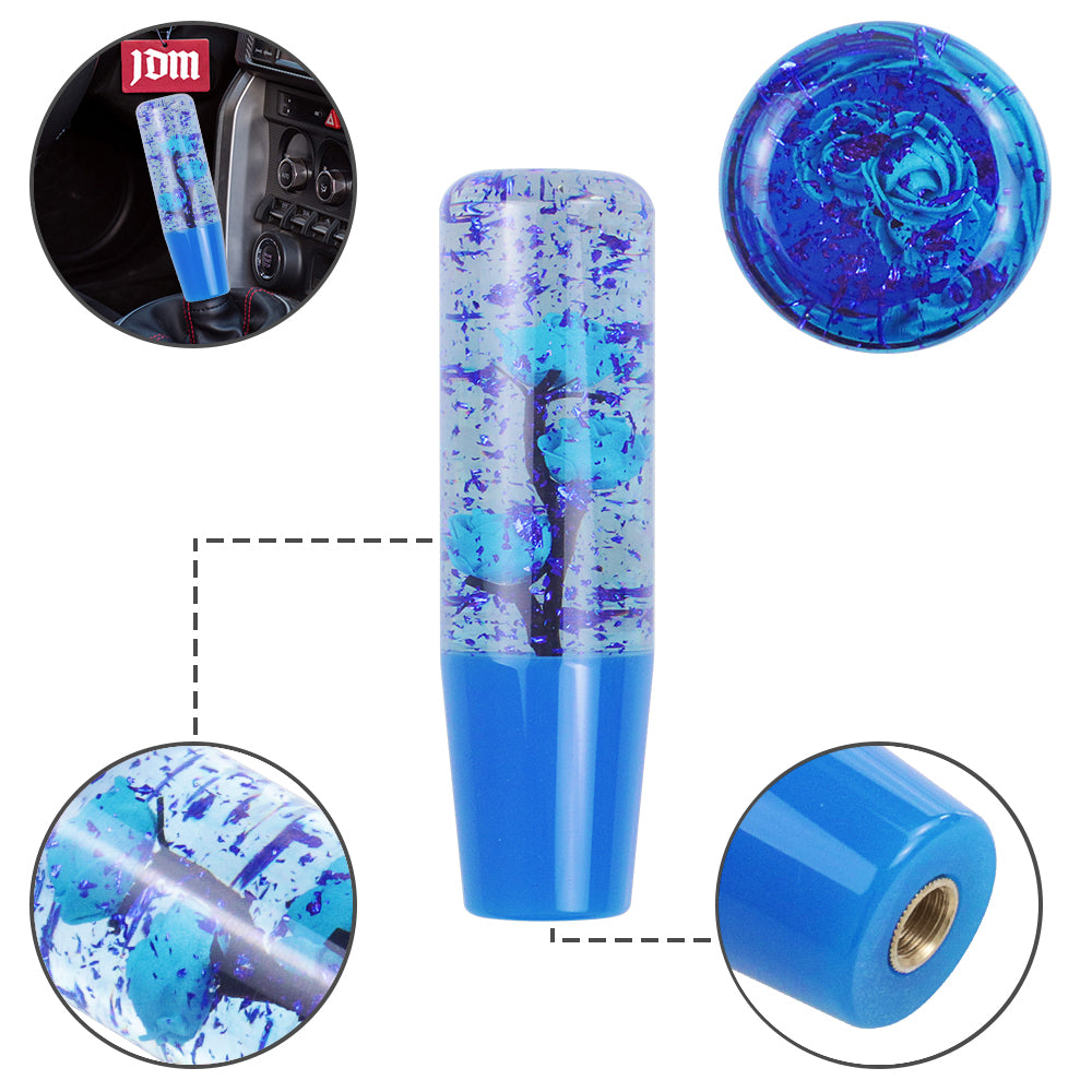 Brand New Universal 150mm Sakura Blue Glitter Rose Flowers Manual Car Gear Stick Shift Knob M8 M10 M12