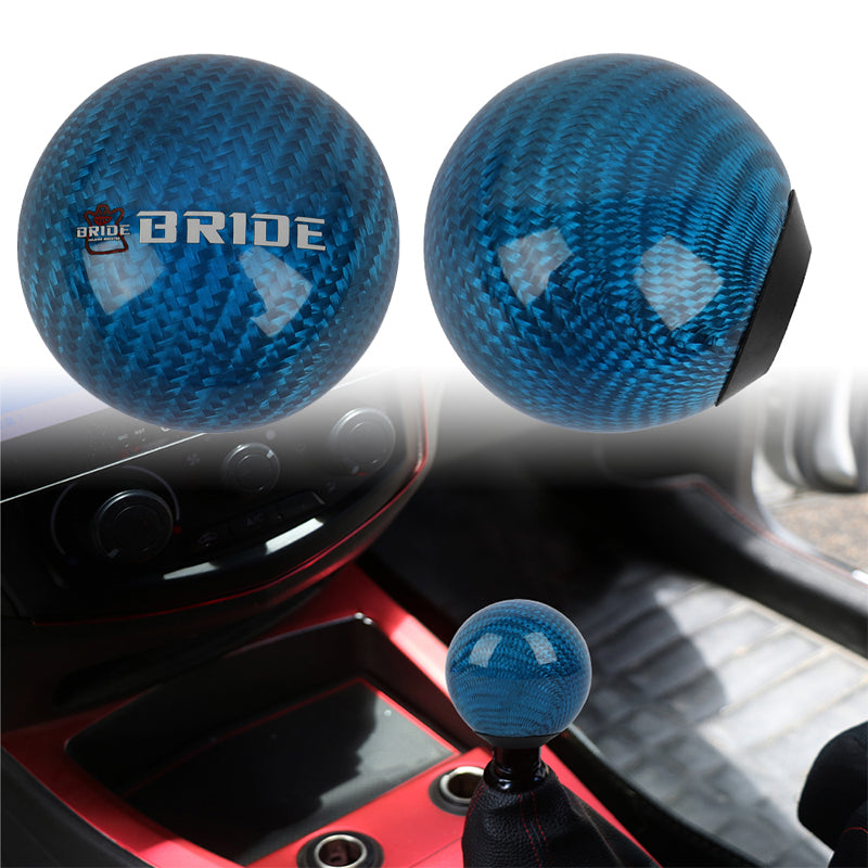 Brand New Universal Bride Car Gear Shift Knob Round Ball Shape Blue Real Carbon Fiber M8 M10 M12