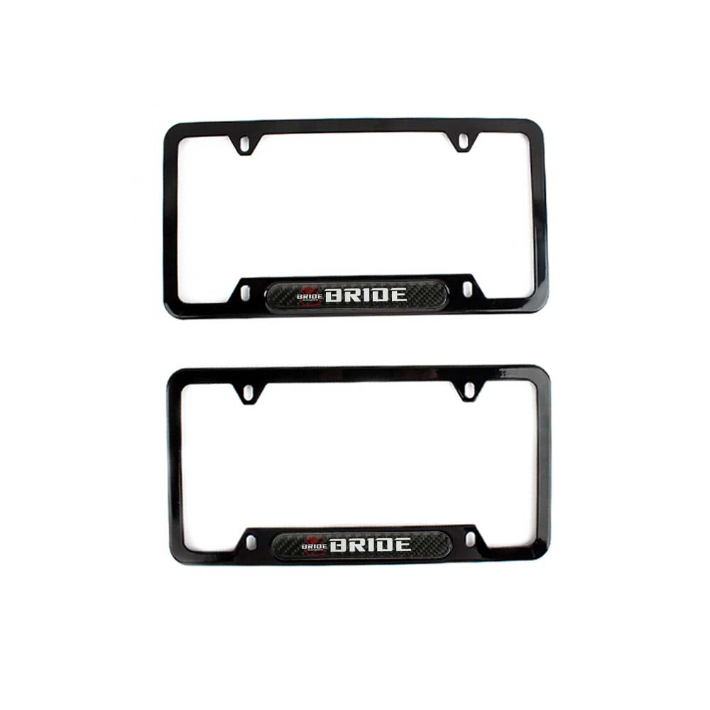 Brand New Universal 2PCS BRIDE Glossy Black Metal License Plate Frame