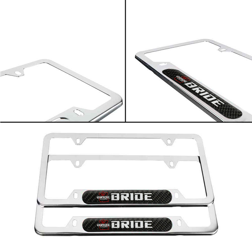 Brand New Universal 2PCS BRIDE Chrome Metal License Plate Frame