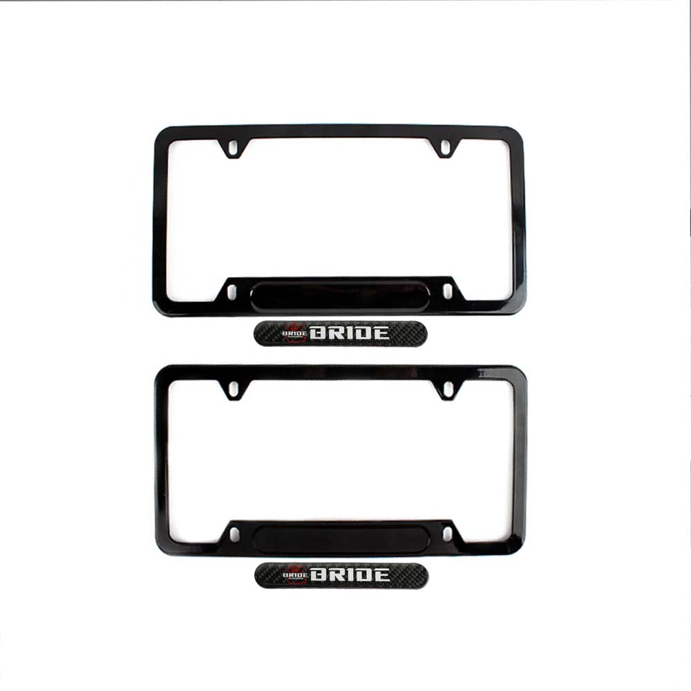 Brand New Universal 2PCS BRIDE Glossy Black Metal License Plate Frame