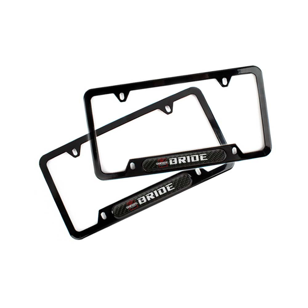 Brand New Universal 2PCS BRIDE Glossy Black Metal License Plate Frame