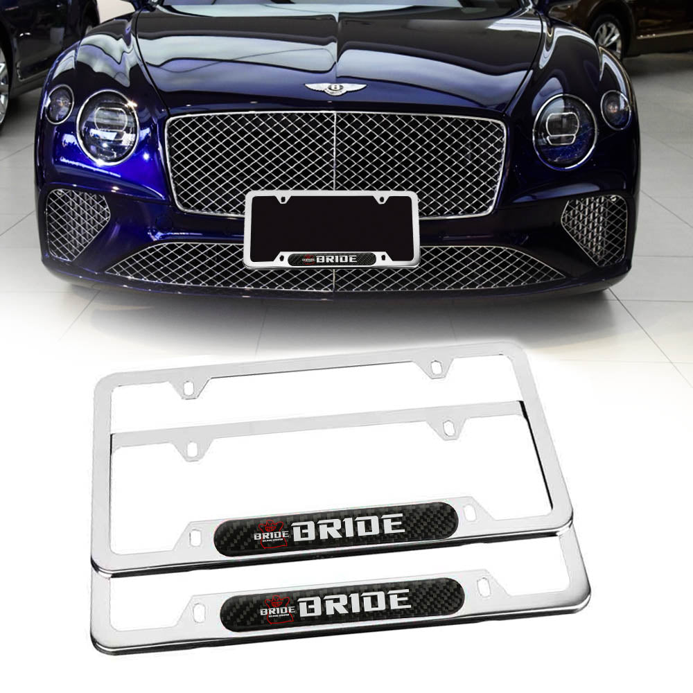 Brand New Universal 2PCS BRIDE Chrome Metal License Plate Frame