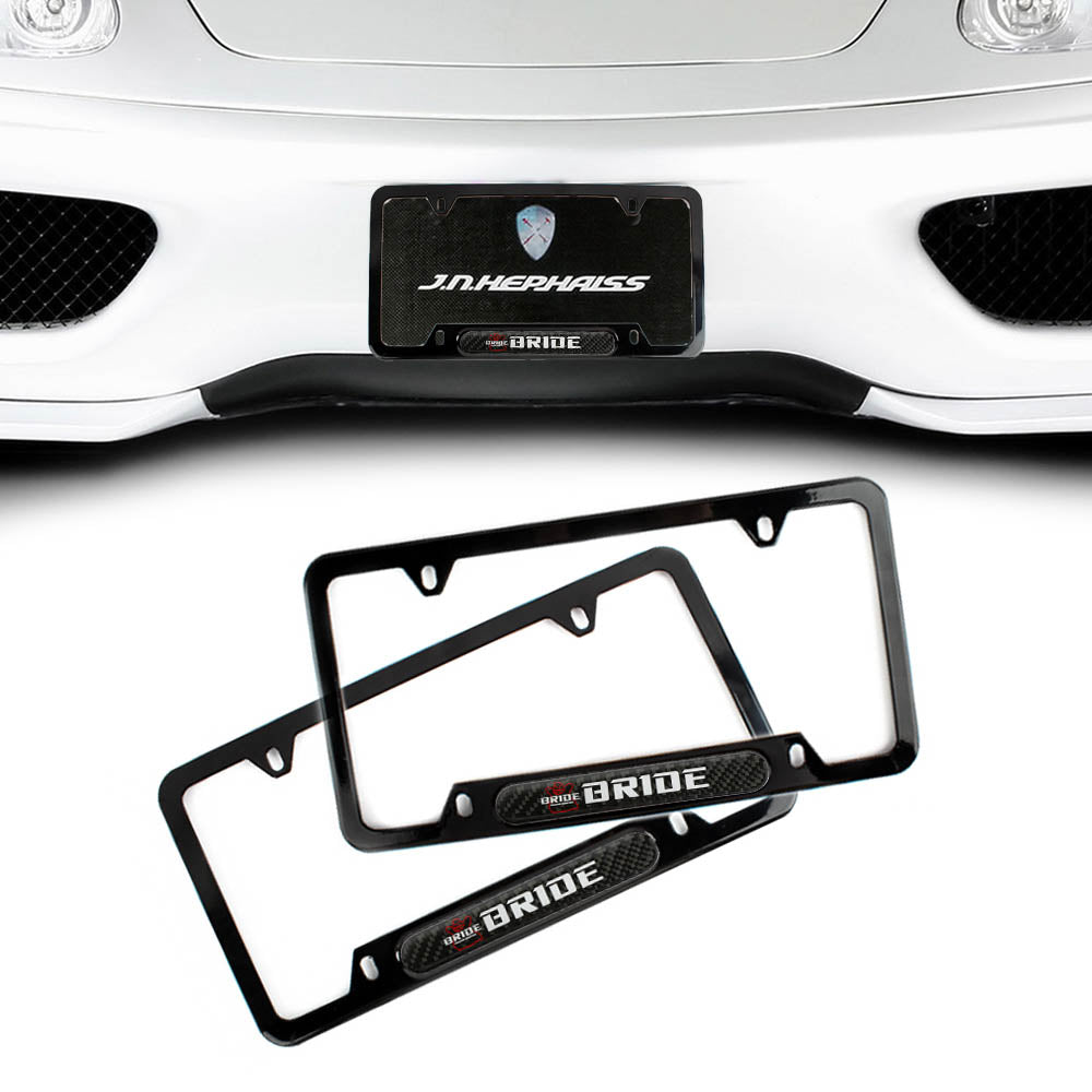 Brand New Universal 2PCS BRIDE Glossy Black Metal License Plate Frame