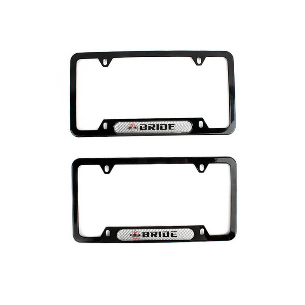 Brand New Universal 2PCS Bride Glossy Black Metal License Plate Frame