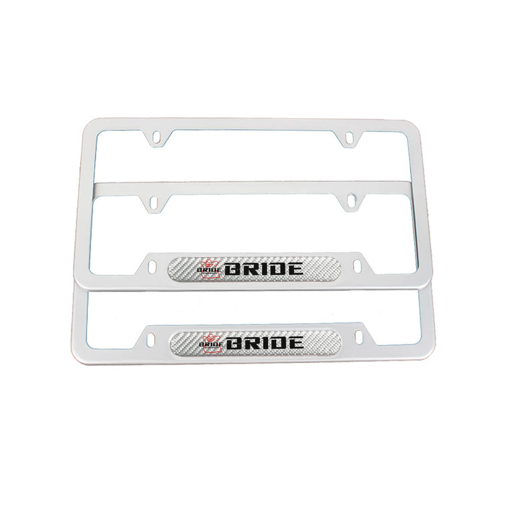 Brand New Universal 2PCS BRIDE Silver Metal License Plate Frame