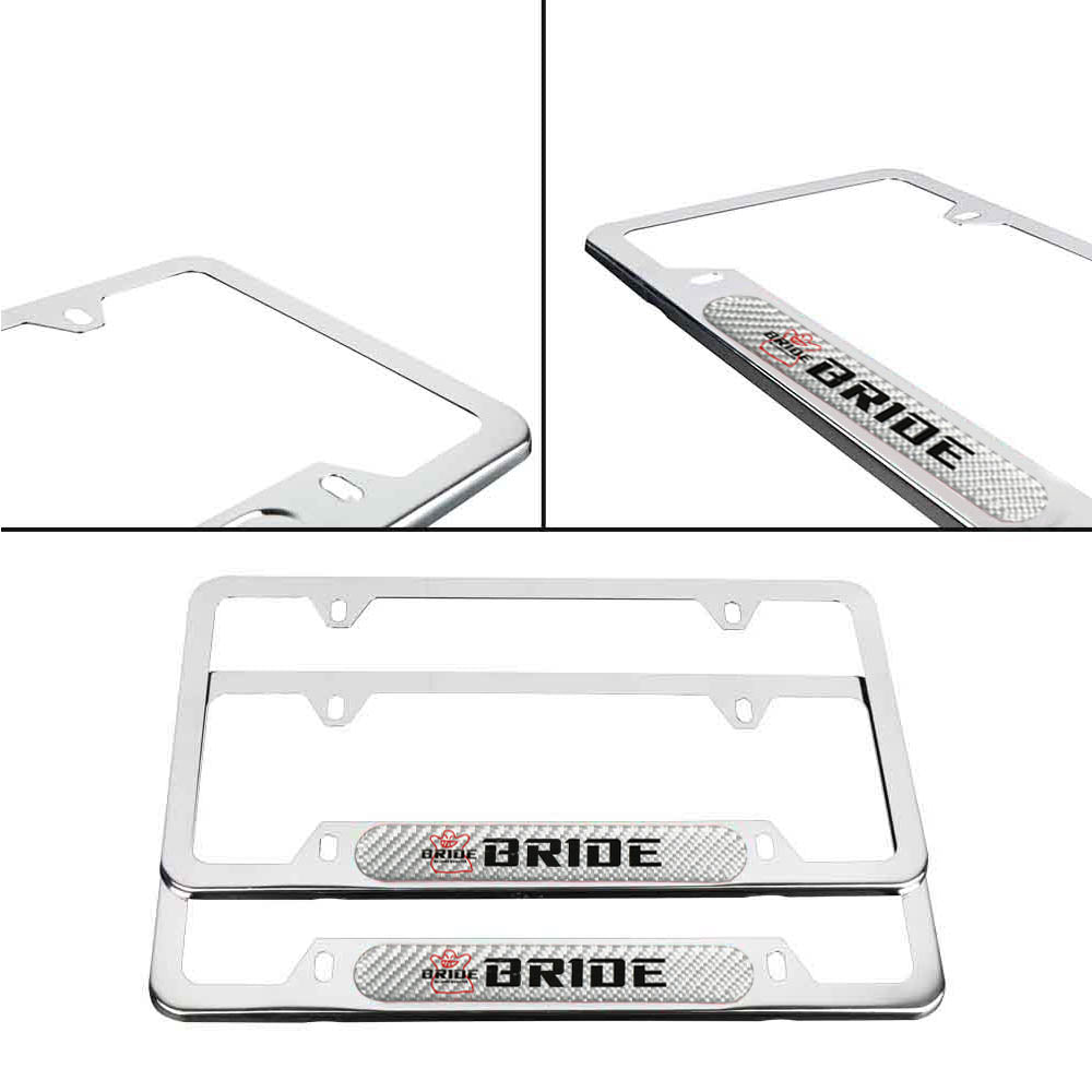 Brand New Universal 2PCS BRIDE Chrome Metal License Plate Frame