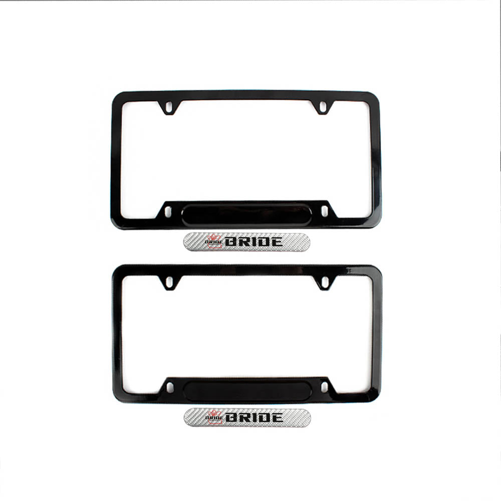 Brand New Universal 2PCS Bride Glossy Black Metal License Plate Frame