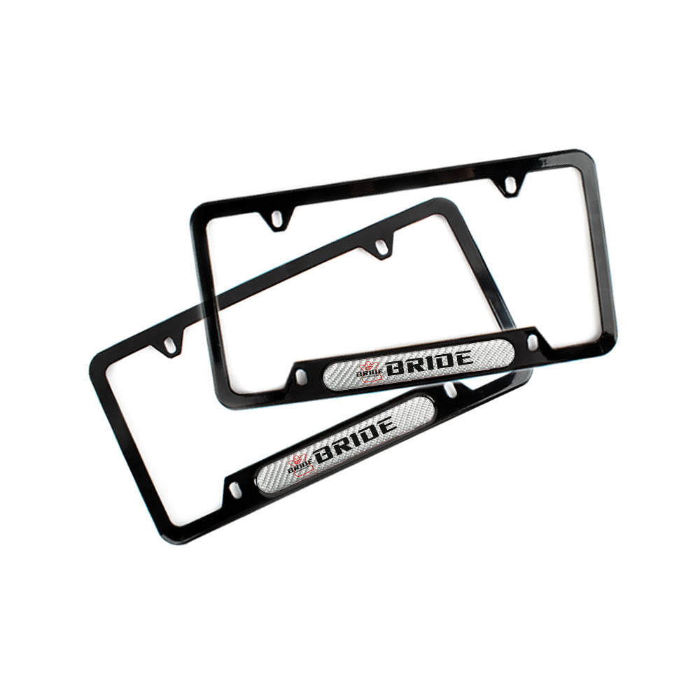 Brand New Universal 2PCS Bride Glossy Black Metal License Plate Frame