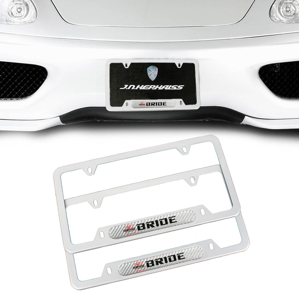 Brand New Universal 2PCS BRIDE Silver Metal License Plate Frame