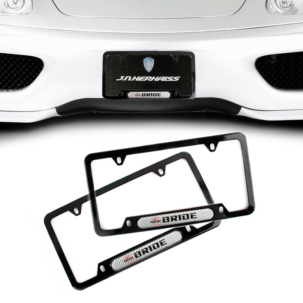 Brand New Universal 2PCS Bride Glossy Black Metal License Plate Frame