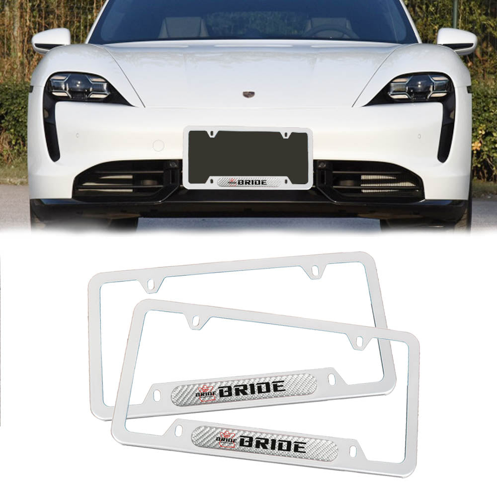 Brand New Universal 2PCS BRIDE Silver Metal License Plate Frame