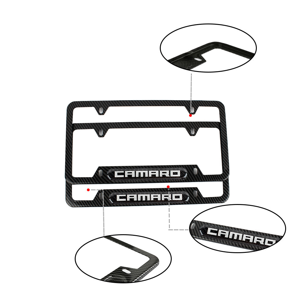 Brand New Universal 1PCS Camaro Carbon Fiber Look Metal License Plate Frame