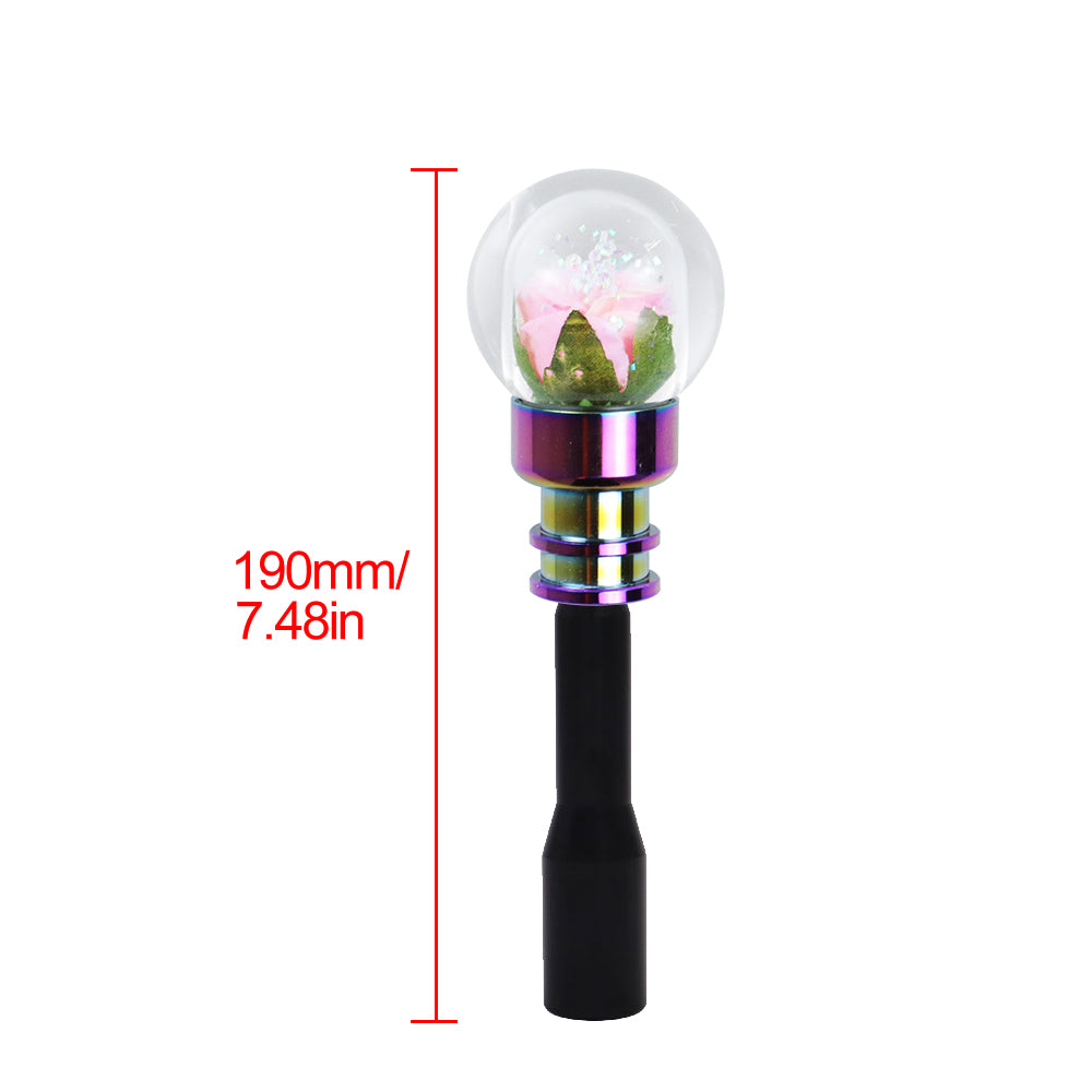 Brand New Universal Acrylic Clear Crystal Pink Rose Flower Ball Manuel Gear Stick Shift Knob M8 M10 M12 & Black Shifter Extender Extension