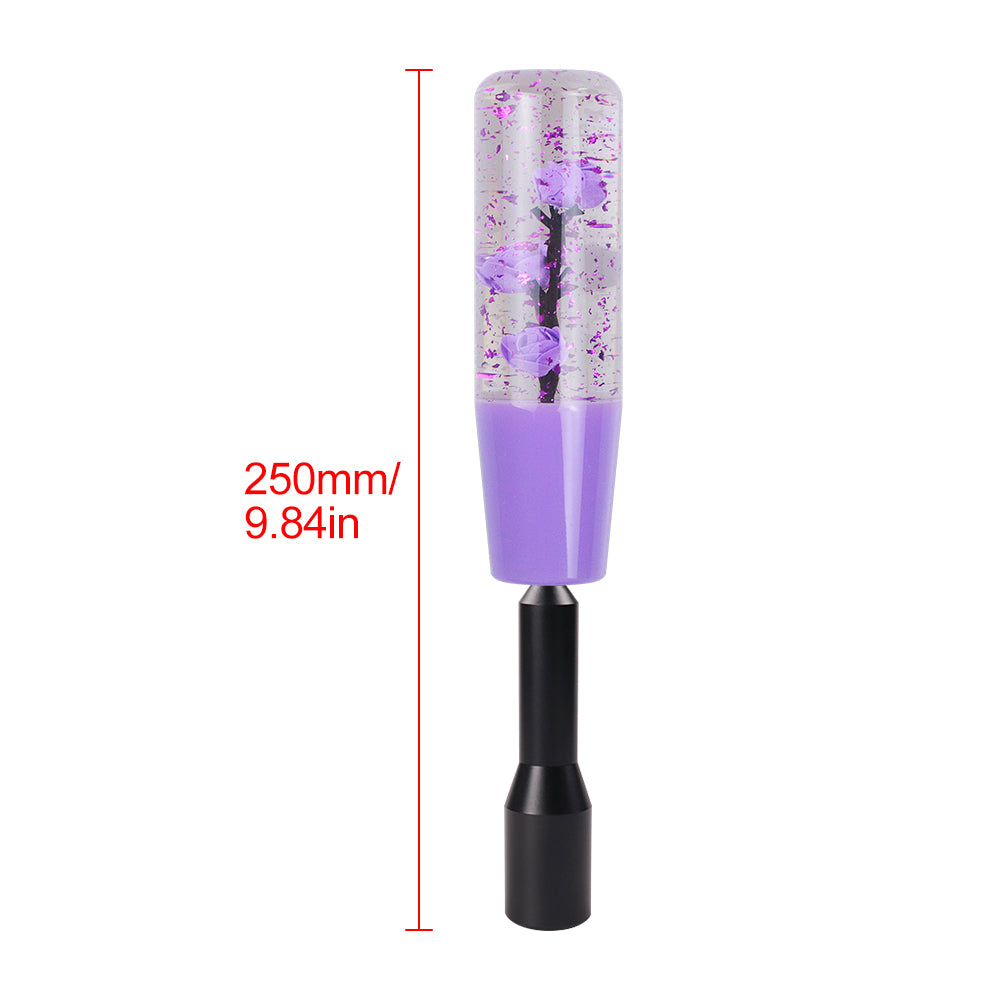 Brand New JDM Glitter Purple Rose Flowers Manuel Gear Stick Shift Knob M8 M10 M12 & Black Shifter Extender Extension