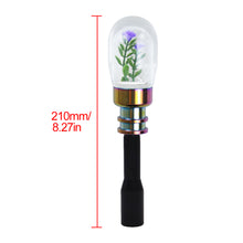 Load image into Gallery viewer, Brand New Acrylic Clear Crystal Purple Flower Long Manuel Gear Stick Shift Knob M8 M10 M12 &amp; Black Shifter Extender Extension