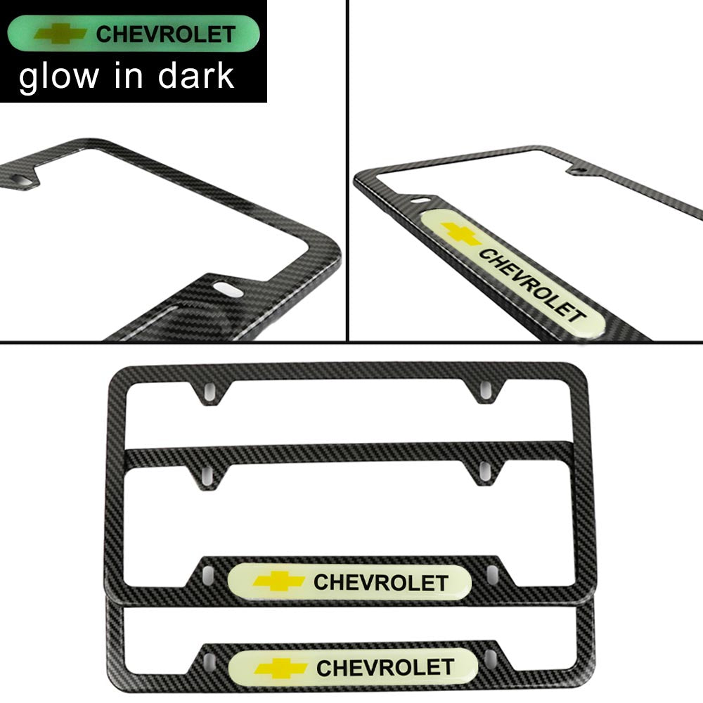 Brand New Universal 2PCS Chevrolet Carbon Fiber Style Metal License Plate Frame