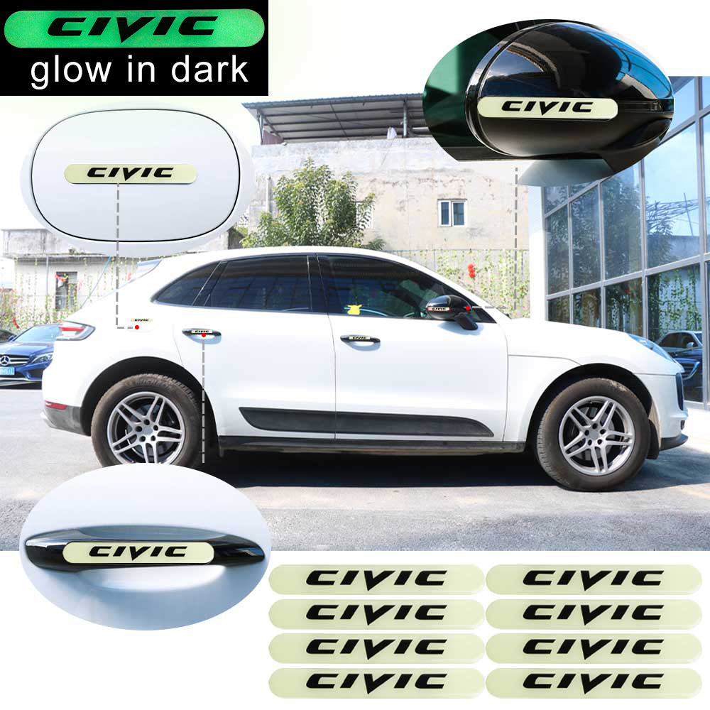 Brand New 8PCS HONDA CIVIC Glows in Dark Green Car Trunk Side Fenders Door Badge Scratch Guard Sticker